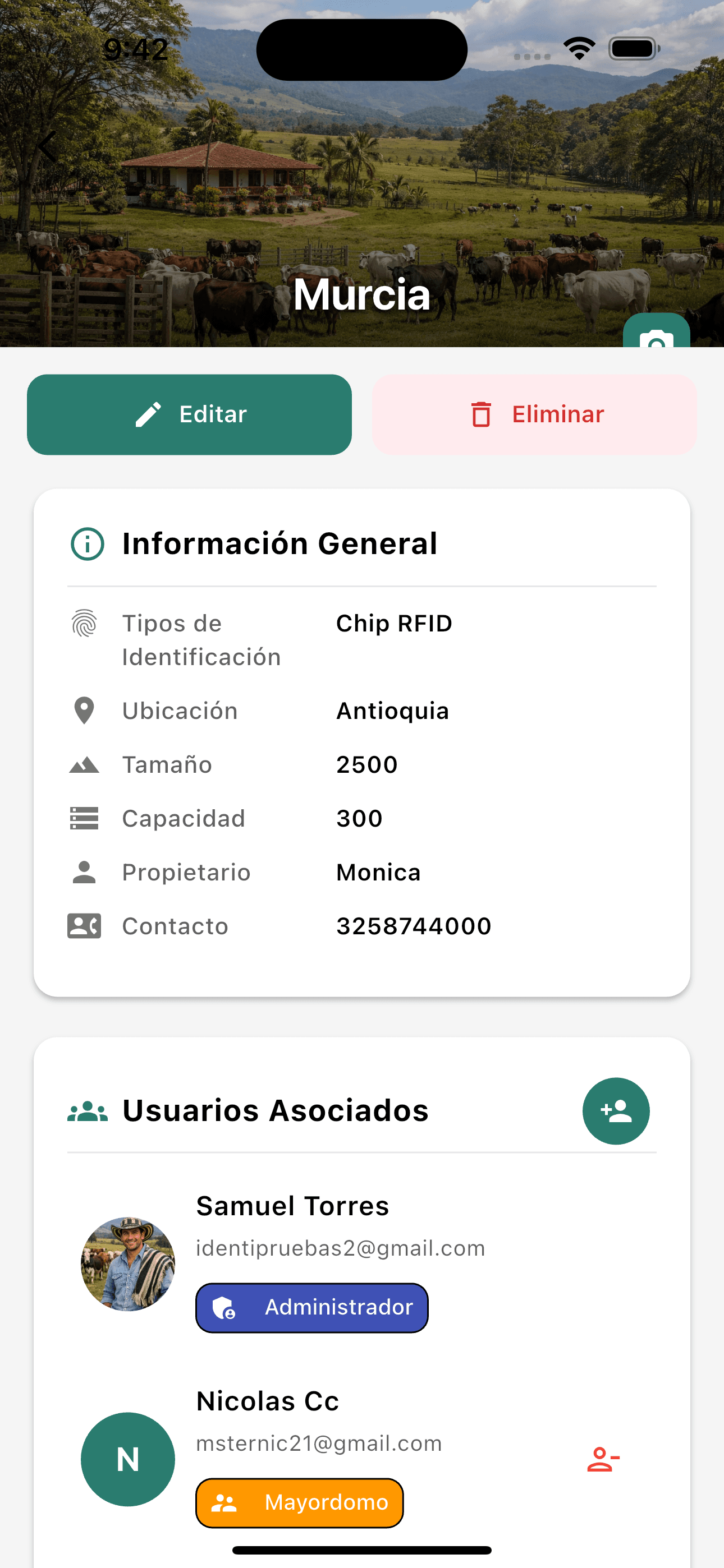 App Identigan — gestión de fincas ganaderas y usuarios con roles